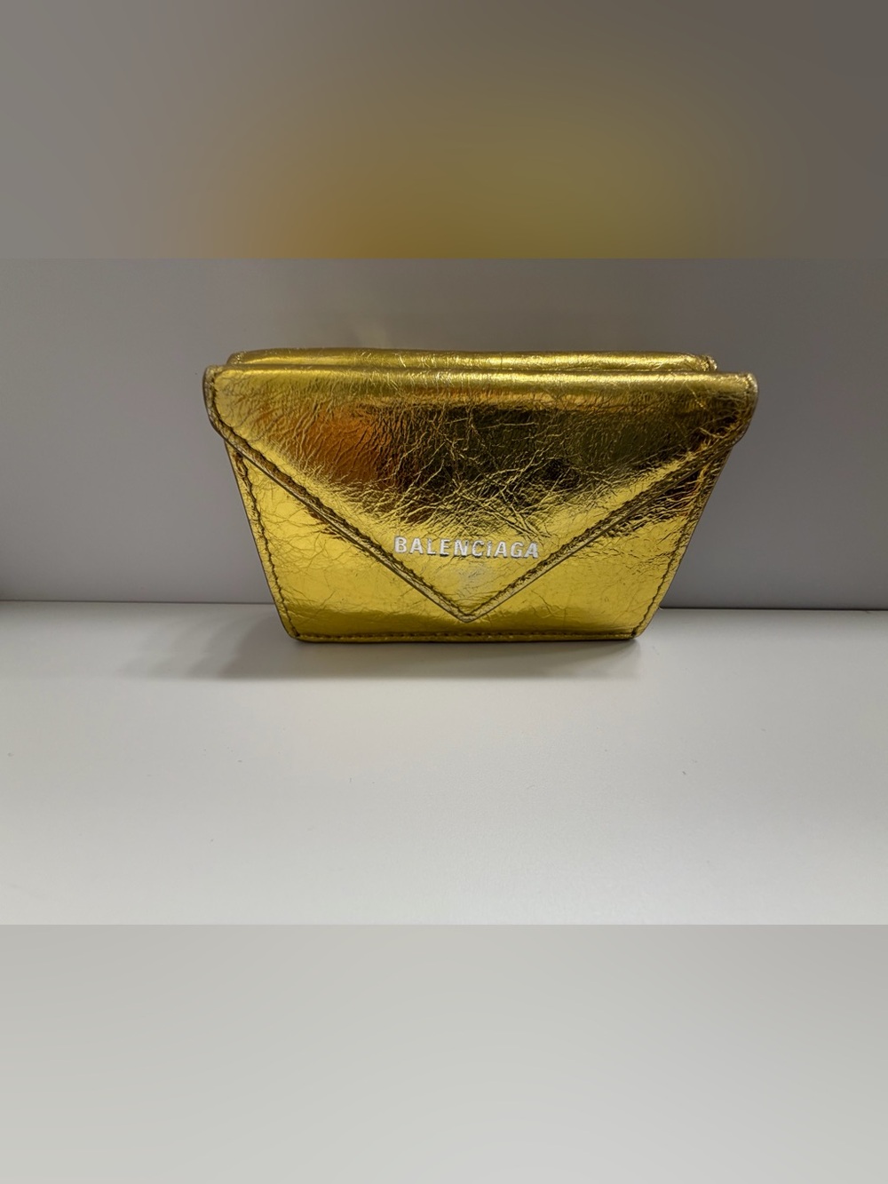 Balenciaga Metallic Gold Crinkled Lambskin mini Trifold Wallet